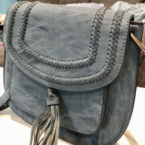 Crossbody Saddle bag. 10x10x4 grey/blue